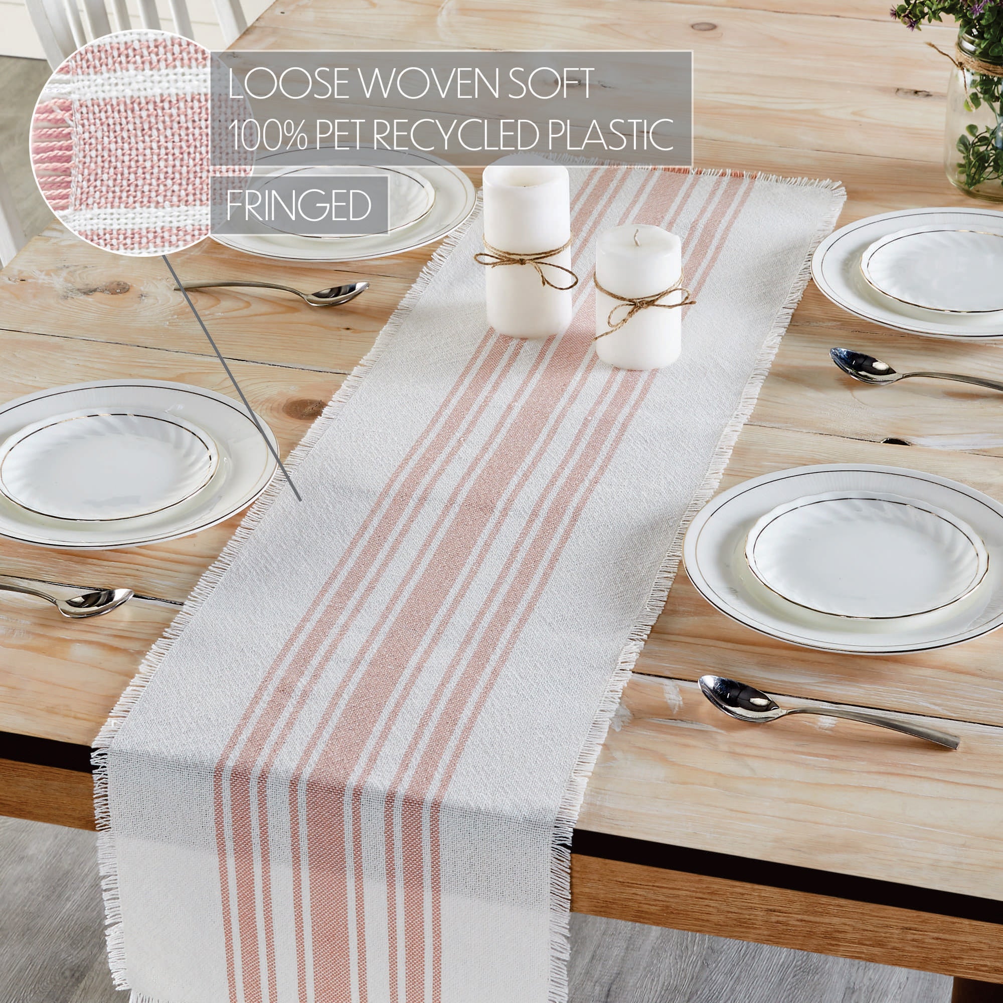 Antique White Stripe Coral Indoor/Outdoor 48" Table Runner - Image 4