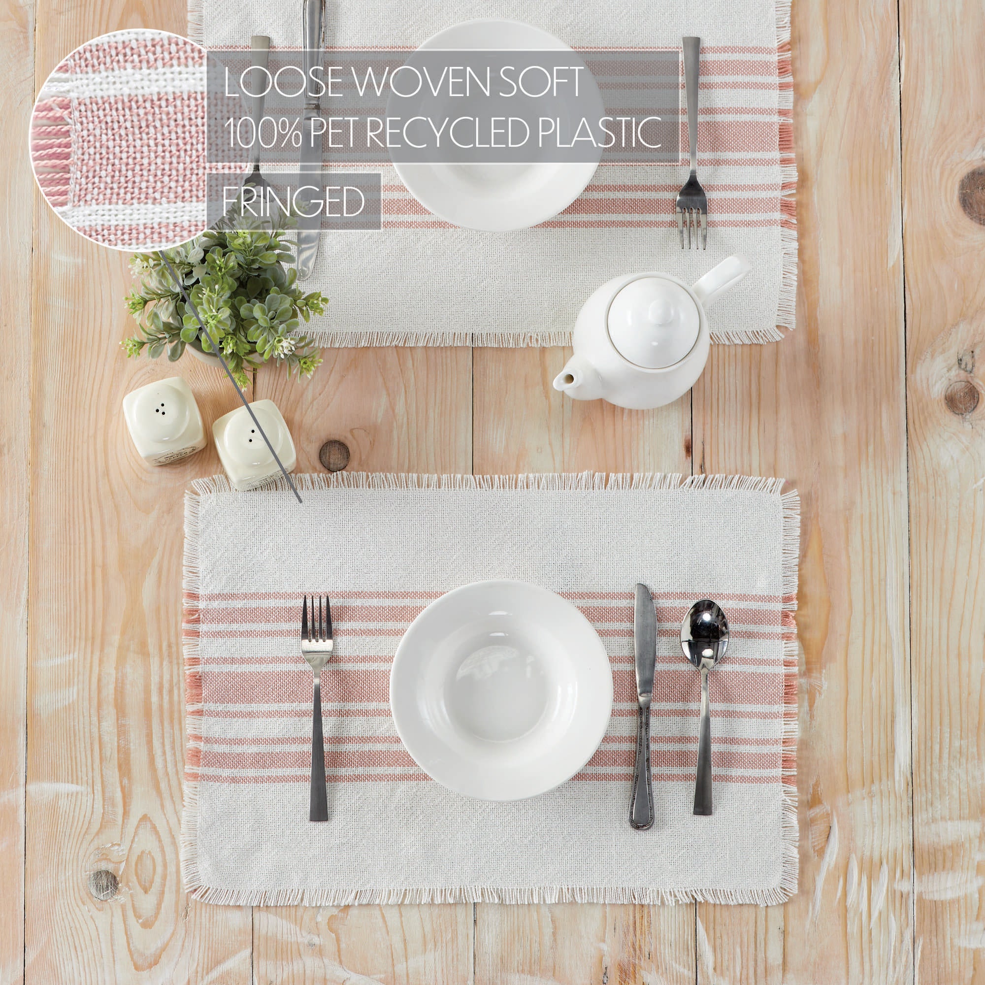 Antique White Stripe Coral Indoor/Outdoor Placemat Set of 6 - Image 5