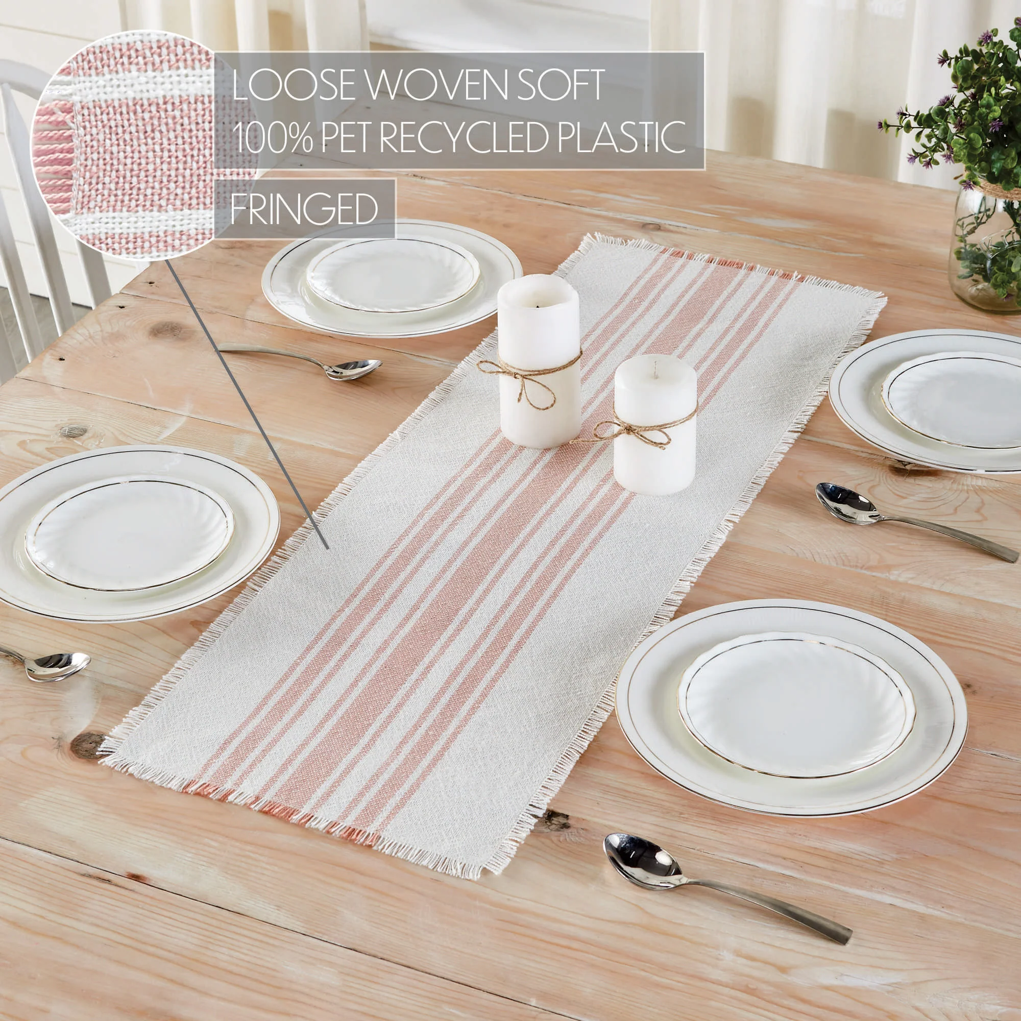 Antique White Stripe Coral Indoor/Outdoor Table Runner 12" x 36" - Image 4