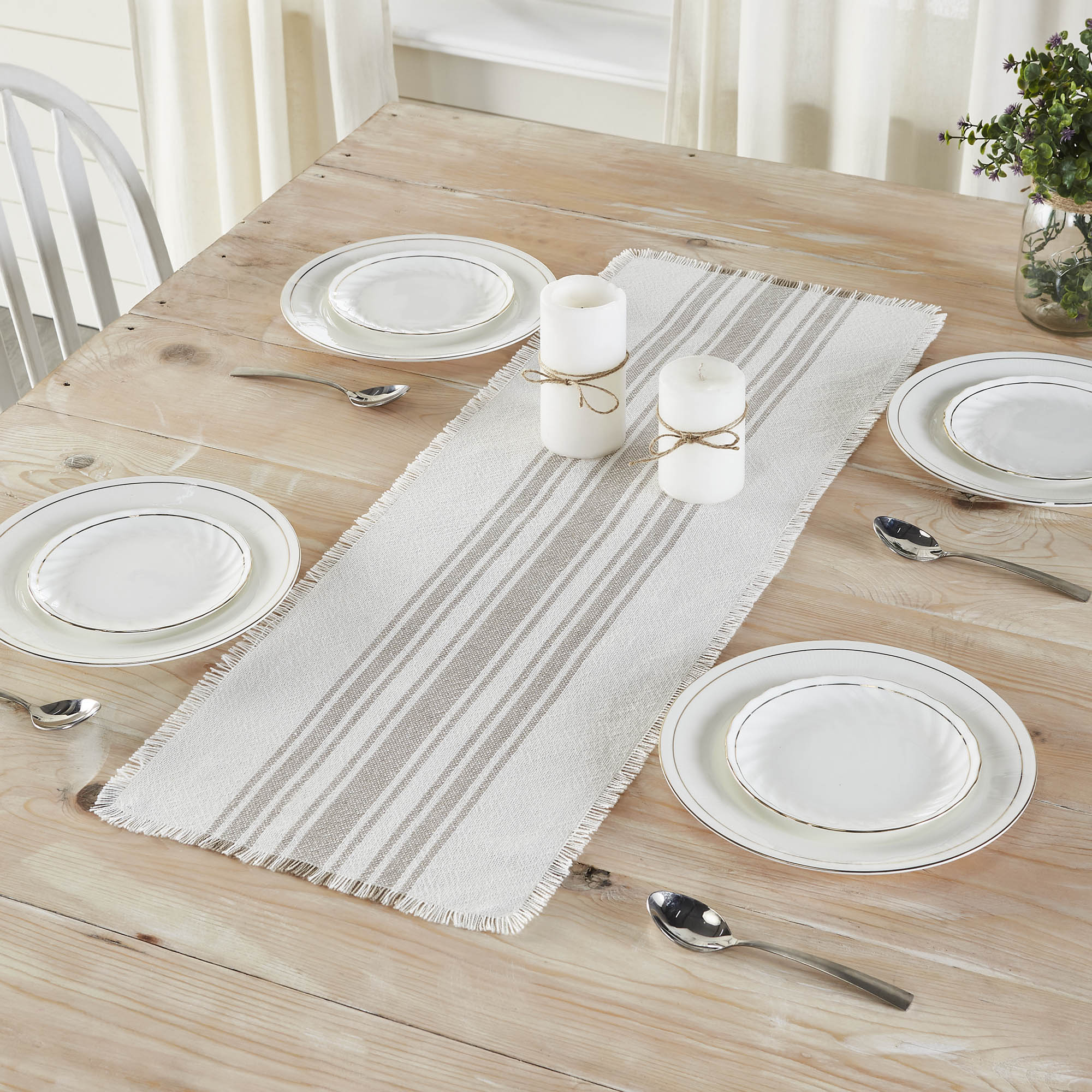 Antique White Stripe Dove Grey Indoor/Outdoor Runner 12" x 36"