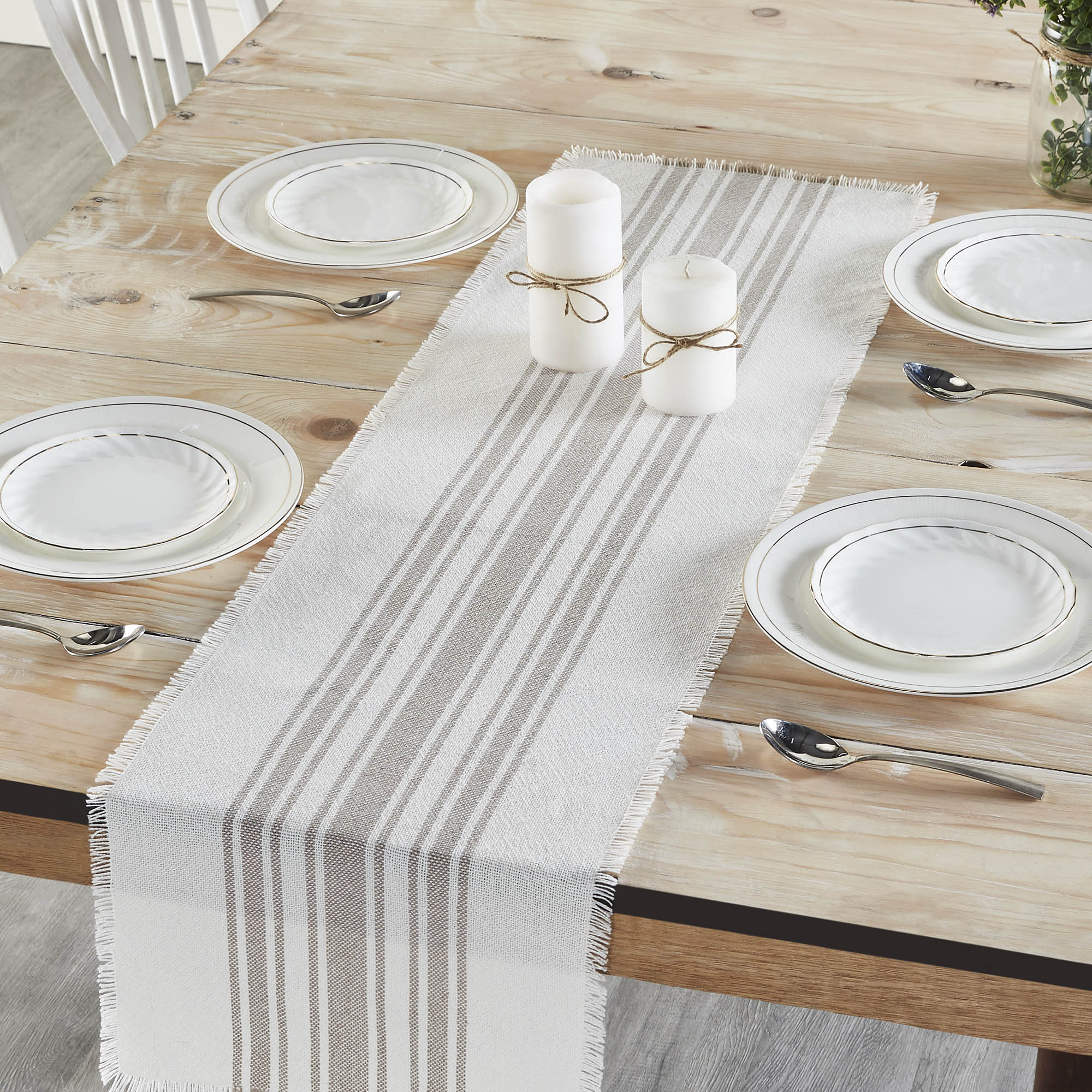 Antique White Stripe Dove Grey Indoor/Outdoor Table Runner 12'' x 48''