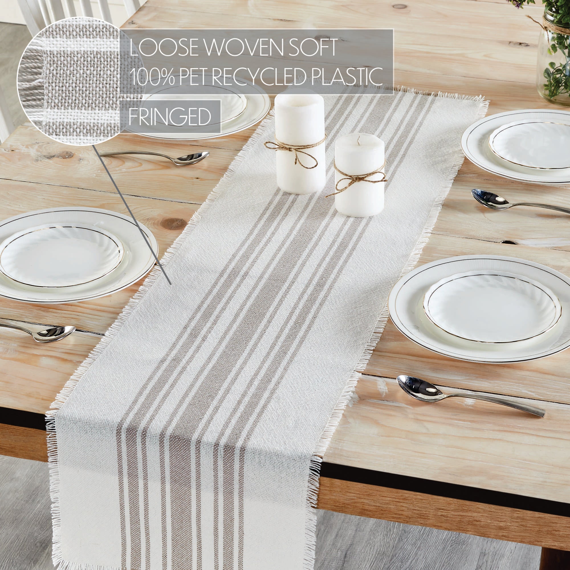Antique White Stripe Dove Grey Indoor/Outdoor Table Runner 12'' x 48'' - Image 4
