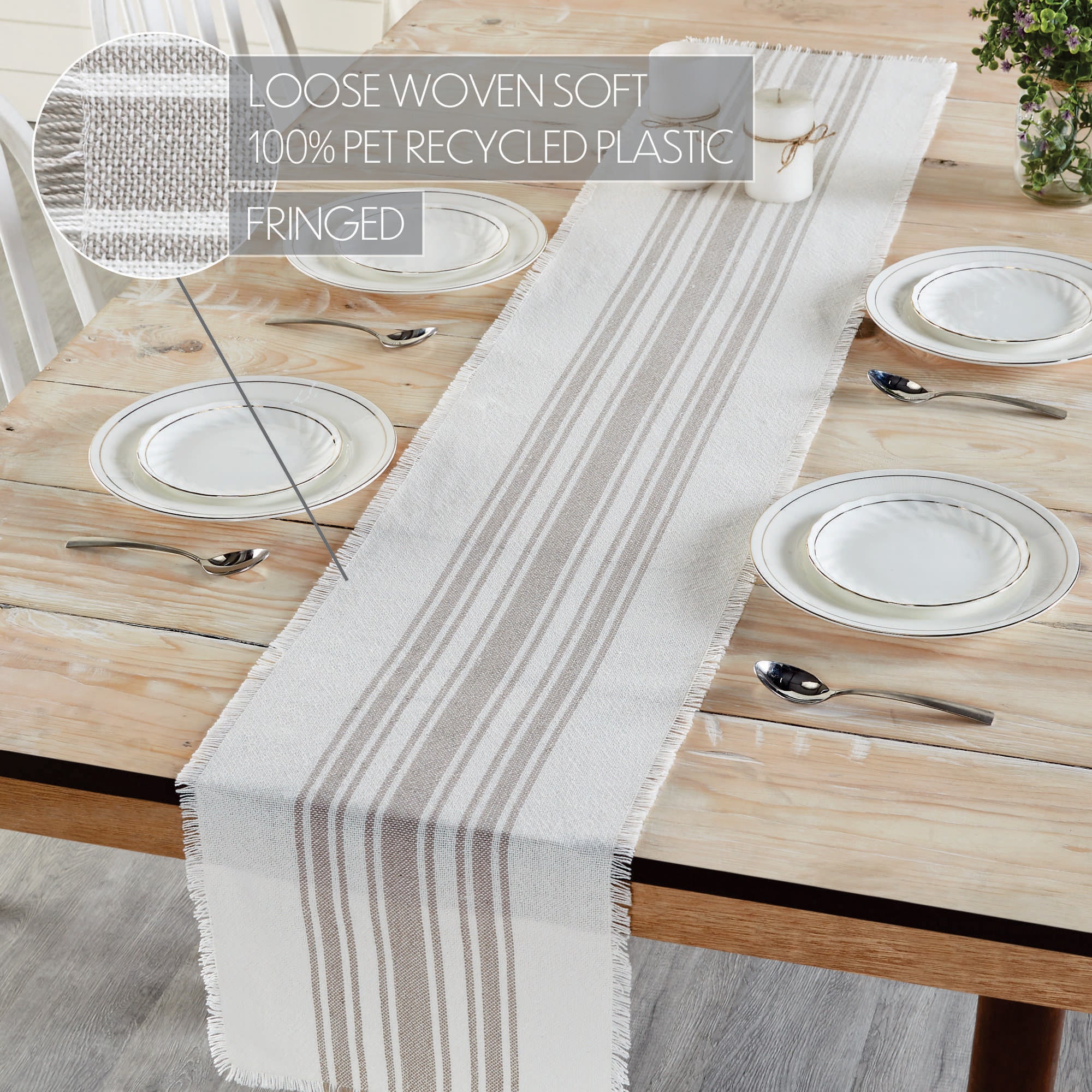Antique White Stripe Dove Grey Indoor/Outdoor Table Runner 12" x 72" - Image 4