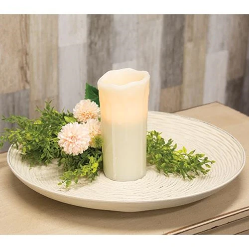 Antiqued White Carved Wood Candle Display Plate 15.5" - Image 2