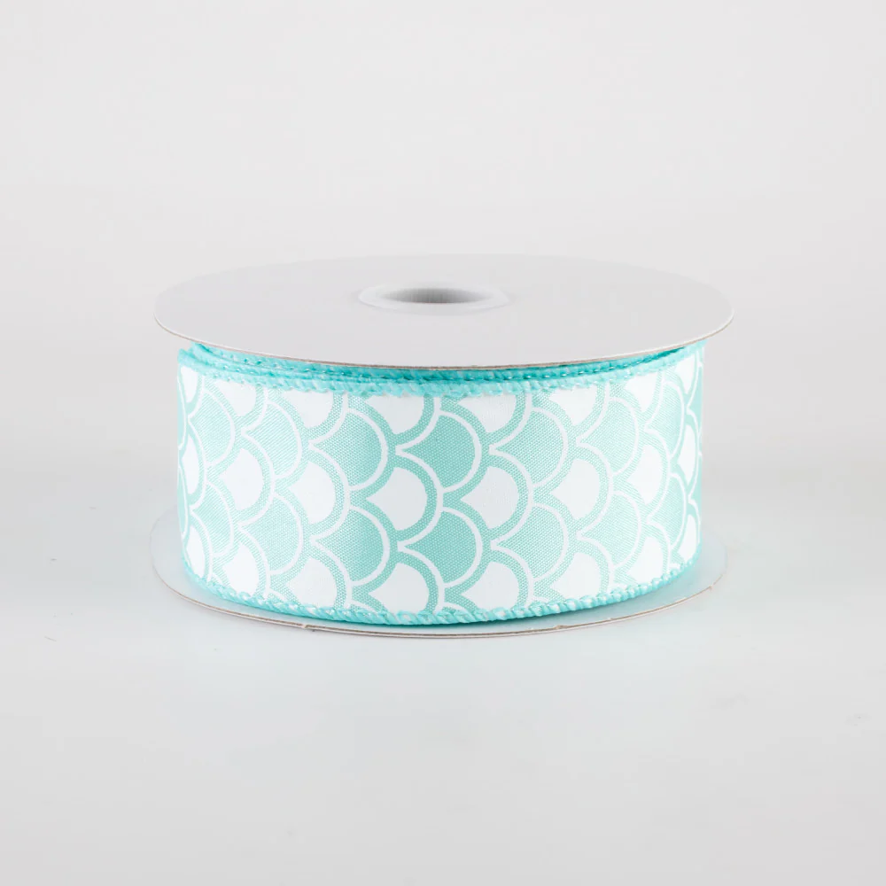 ๐ ๐ฅ Aqua and White Satin Fish Scales Mermaid Ribbon 1.5" x 10 Yards - Image 2