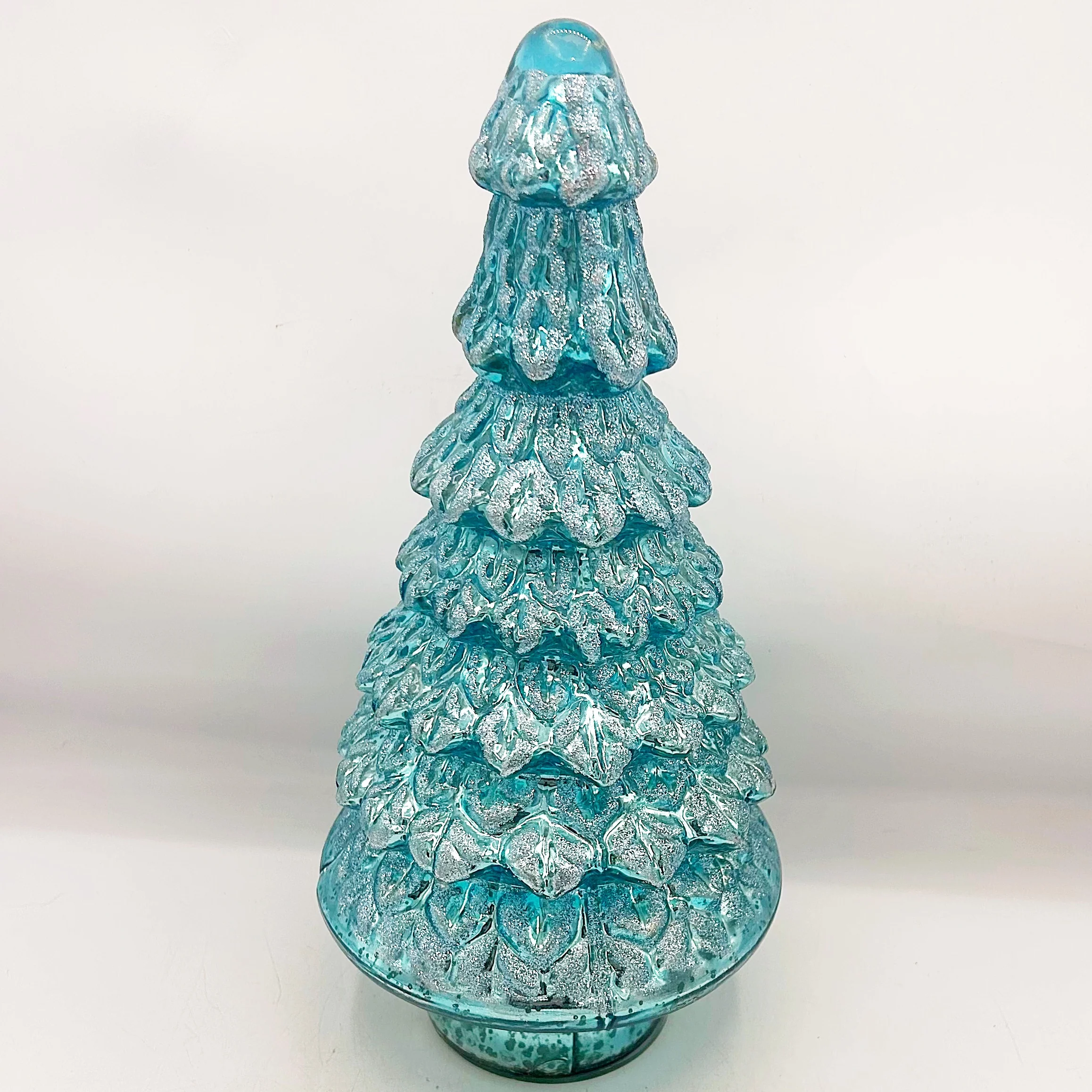 💙 Aqua Blue Mercury Glass Glitter Frosted Tree 14" H - Image 5