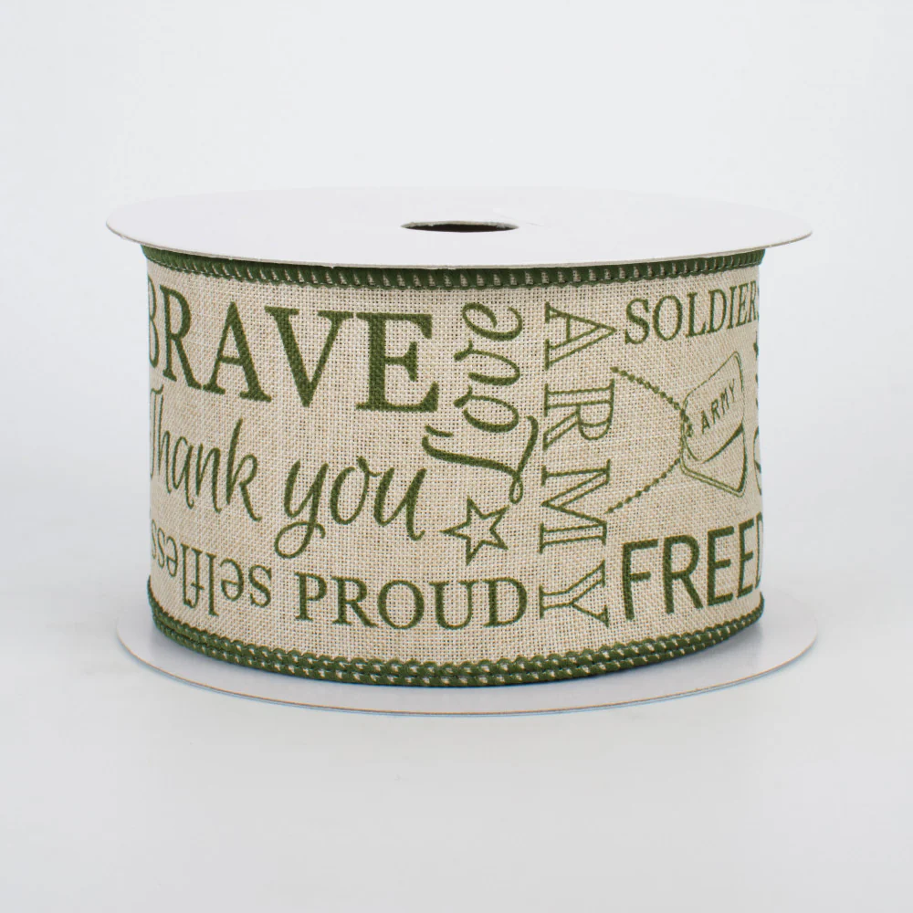 Army Ribbon Green on Natural Base 2.5" W x 10 yards