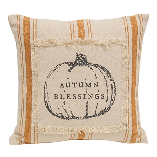 Autumn Blessings Orange Ticking Stripe 10" Small Accent Pillow