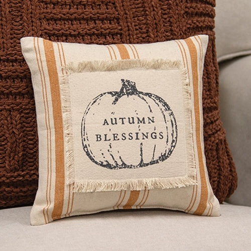 Autumn Blessings Orange Ticking Stripe 10" Small Accent Pillow - Image 2