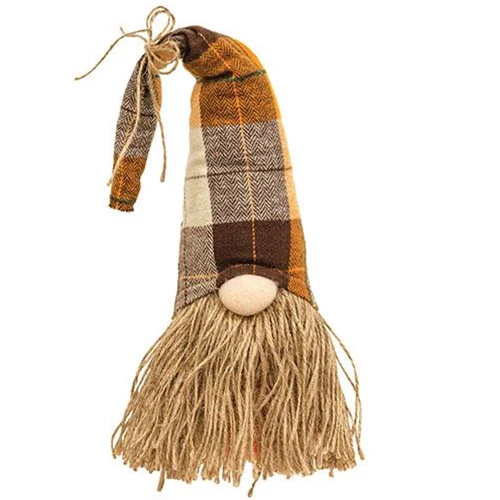 Autumn Gnome With Fall Plaid Hat and Jute Beard 15" H - Image 2