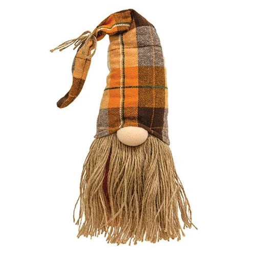 Autumn Gnome With Fall Plaid Hat and Jute Beard 18.25" H - Image 2