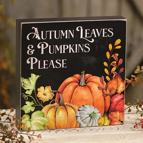 Autumn Leaves & Pumpkins Please 8" Box Sign - Image 4