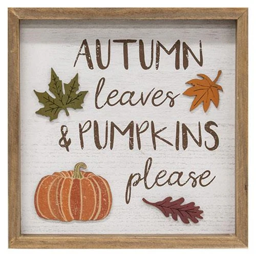 Autumn Leaves & Pumpkins Please Distressed Wooden Frame Sign - Image 2