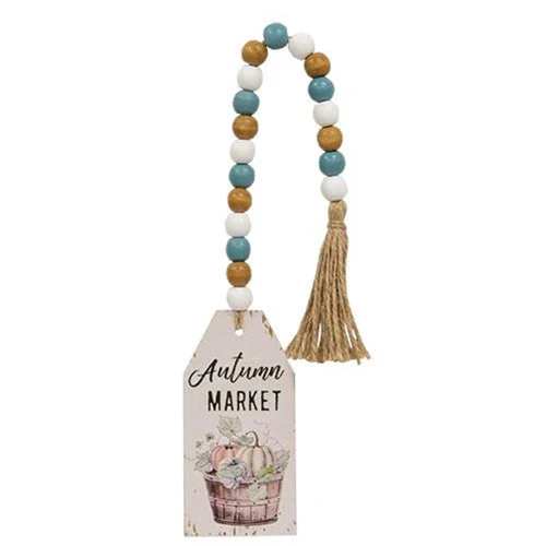 Autumn Market Beaded Wood Tag Garland