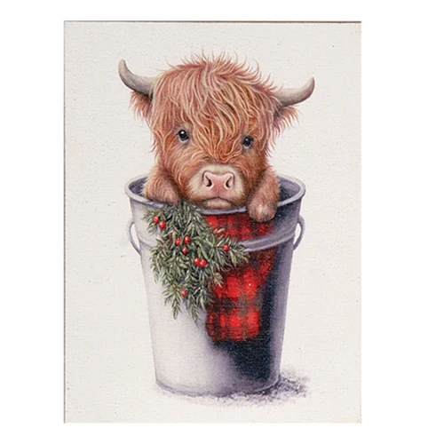 Baby Highland In Winter Bucket Magnet 4" H