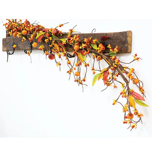 Barnyard Bittersweet & Pumpkins 5 ft Faux Foliage Garland - Image 2