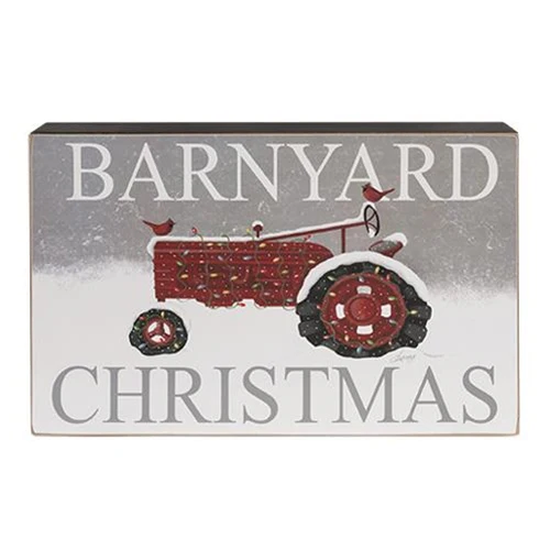 Barnyard Christmas Red Tractor Box Sign - Image 2
