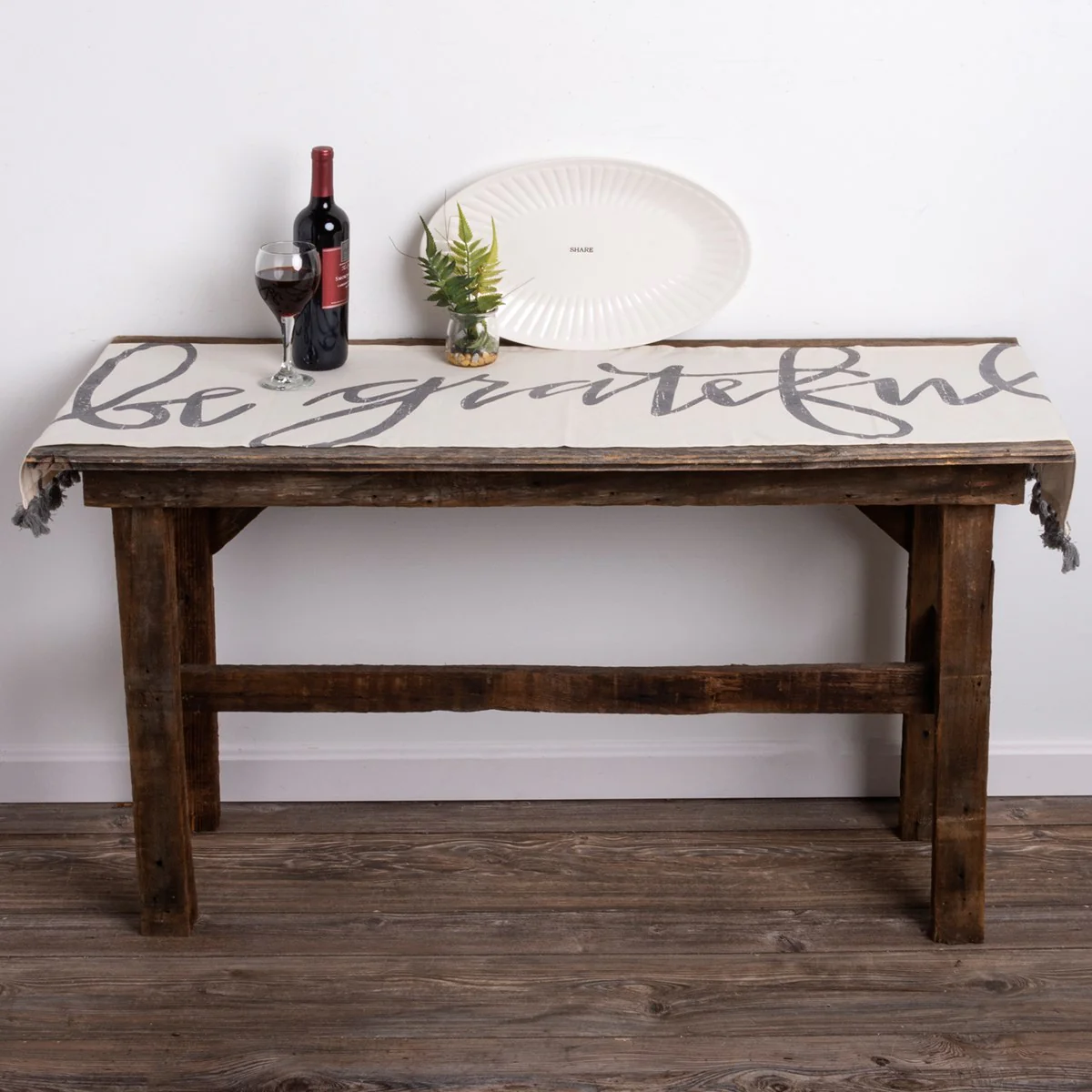 Surprise Me Sale 🤭 Be Grateful 56" Table Runner with Tassels - Image 2