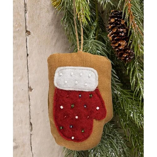 💙 Beaded Mitten Fabric Ornament