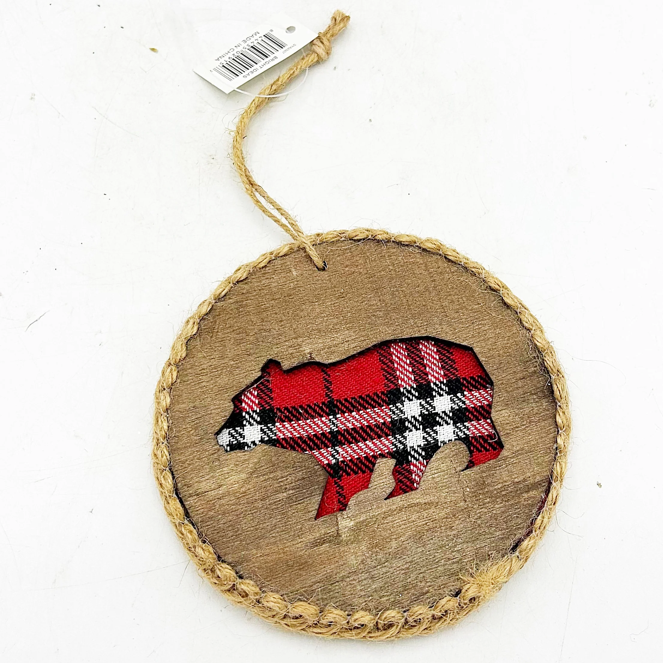 Bear Wooden Plaid Cutout Ornament