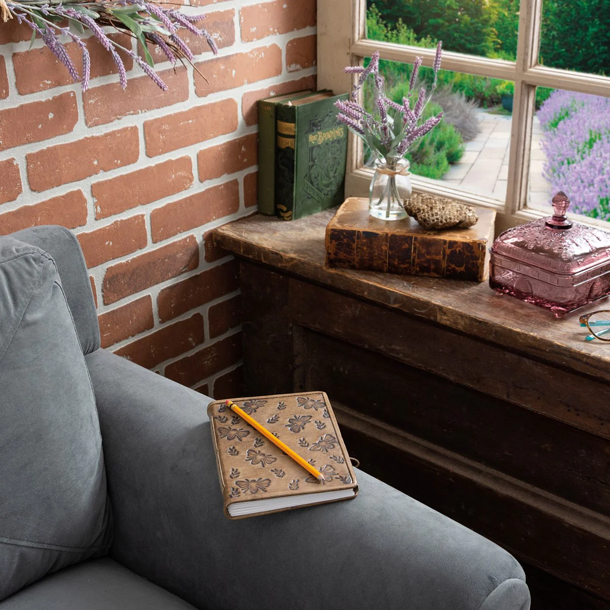 Bee And Floral Leather Covered Journal - Image 2