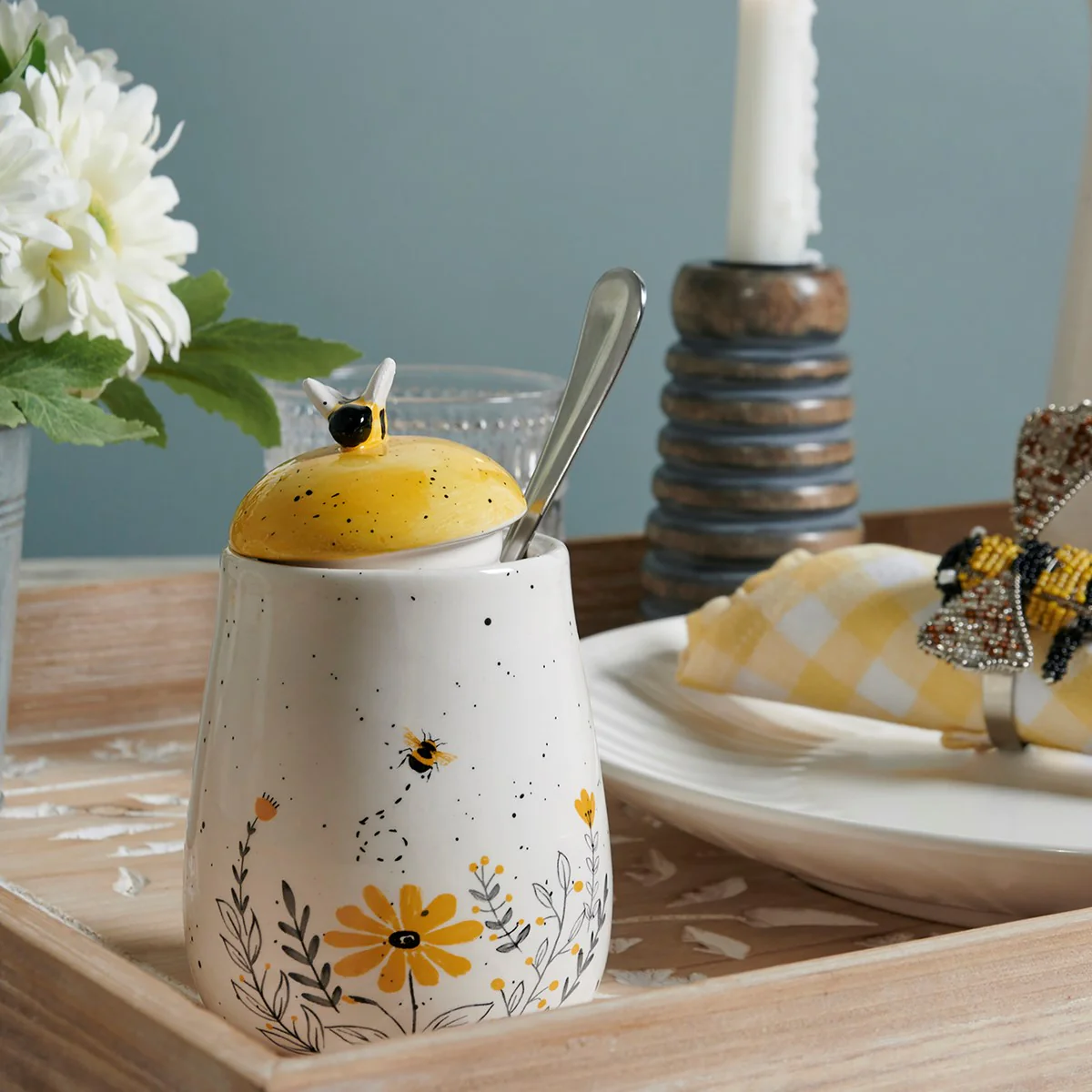 Bee and Yellow Wildflowers Sugar Bowl - Image 2