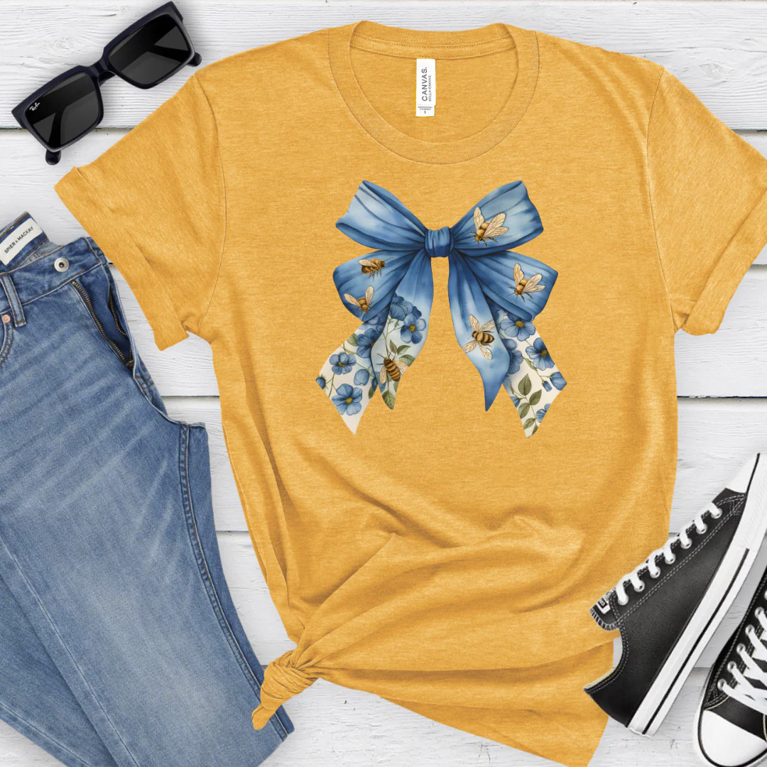 💙 Bee Blue Bow Cozy T-Shirt - Image 2