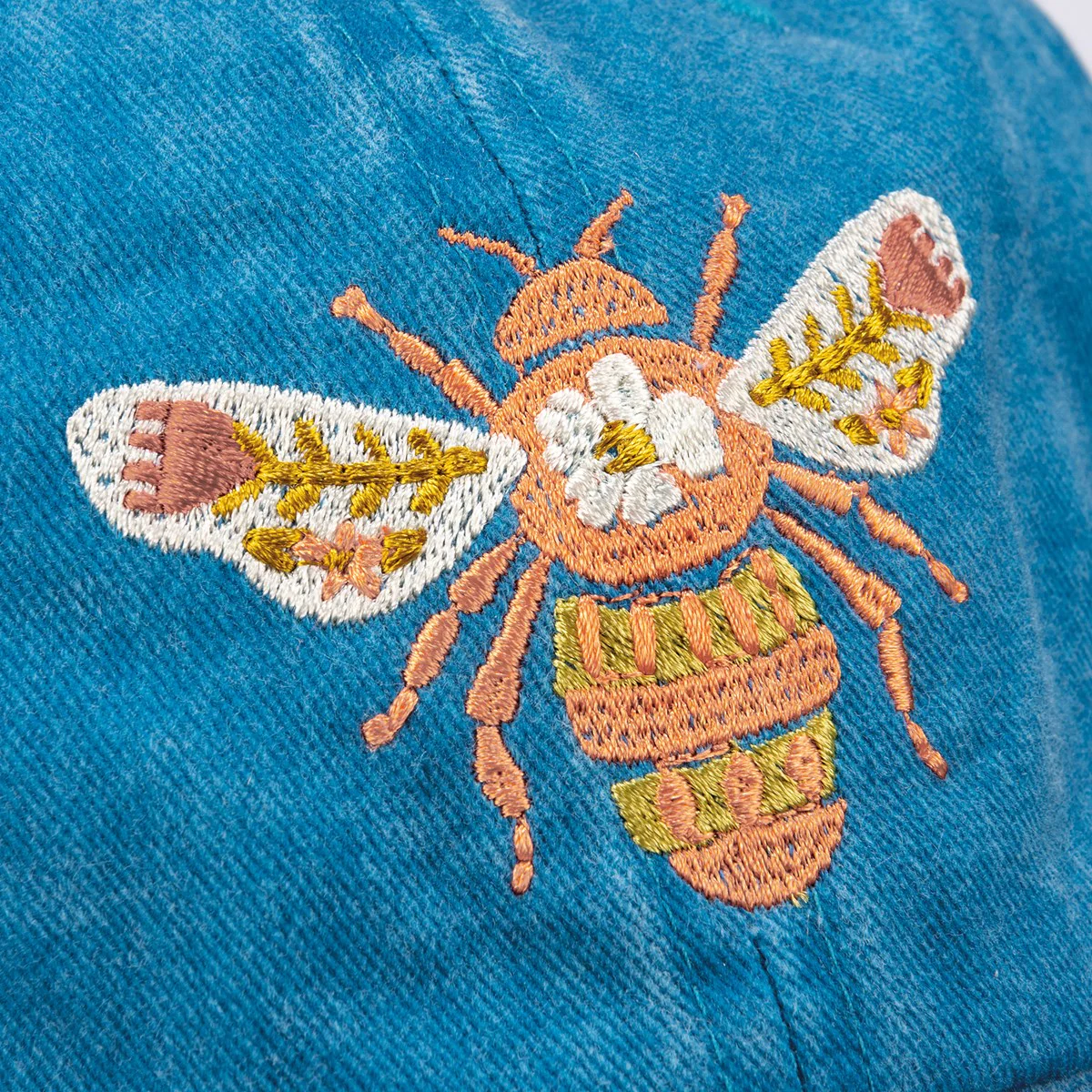 Bee Happy Floral Blue Baseball Cap - Image 3
