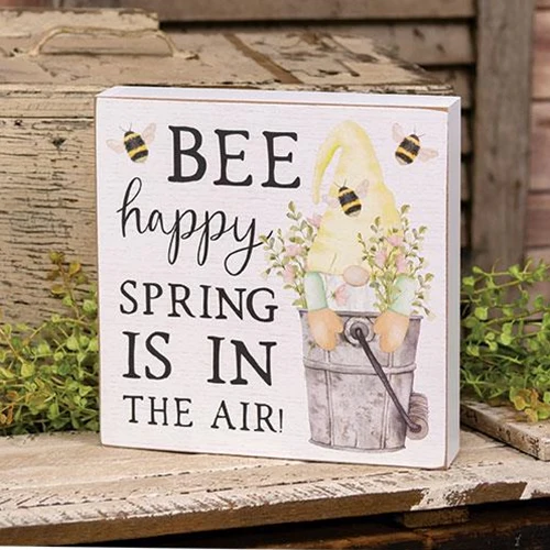 Bee Happy Spring is in the Air Gnome 8" Box Sign