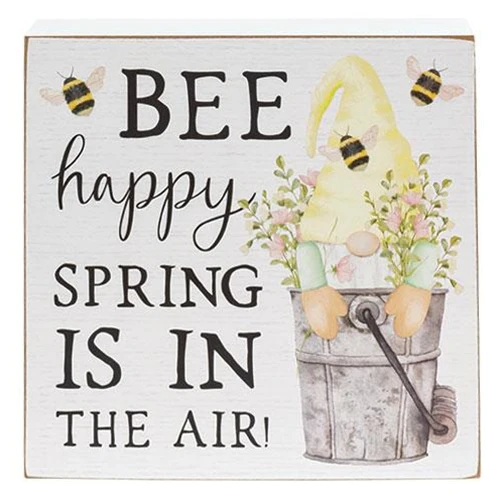 Bee Happy Spring is in the Air Gnome 8" Box Sign - Image 2
