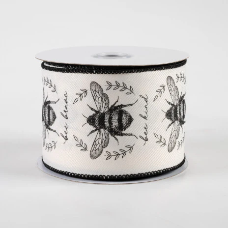 Bee Kind Honey Bees Ivory Ribbon 2.5" x 10 yards
