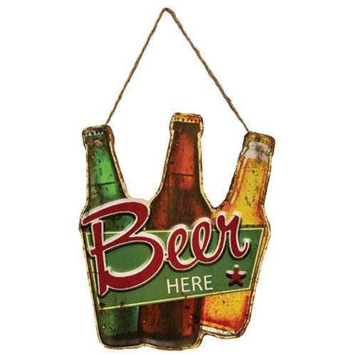 Beer Here Bottles Hanging Metal Sign - Image 2