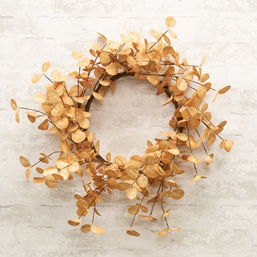 Beige Silver Dollar Leaves 15" Faux Foliage Wreath
