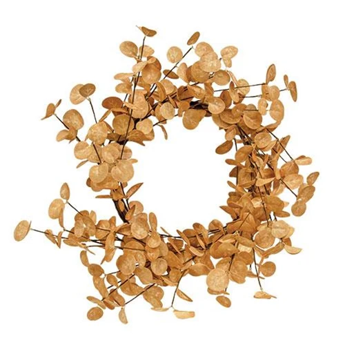 Beige Silver Dollar Leaves 15" Faux Foliage Wreath - Image 2