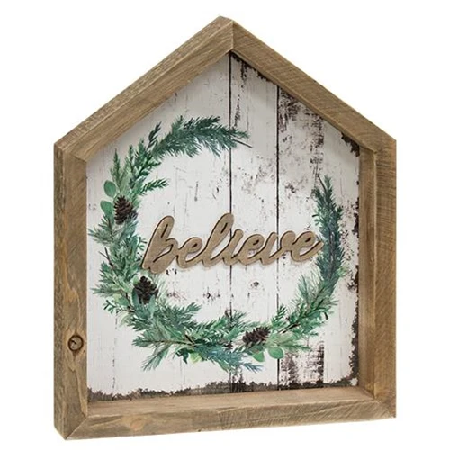Believe Christmas Wreath House Shadowbox Sign - Image 3