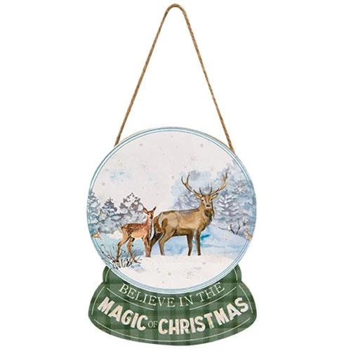 Believe in the Magic of Christmas Wooden Snow Globe Shaped Ornament