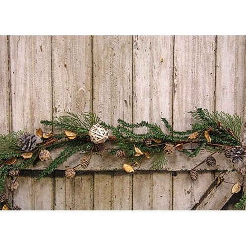 Birch Cone Pod and Glitter Rattan Ball 5 Ft Faux Evergreen Garland - Image 2