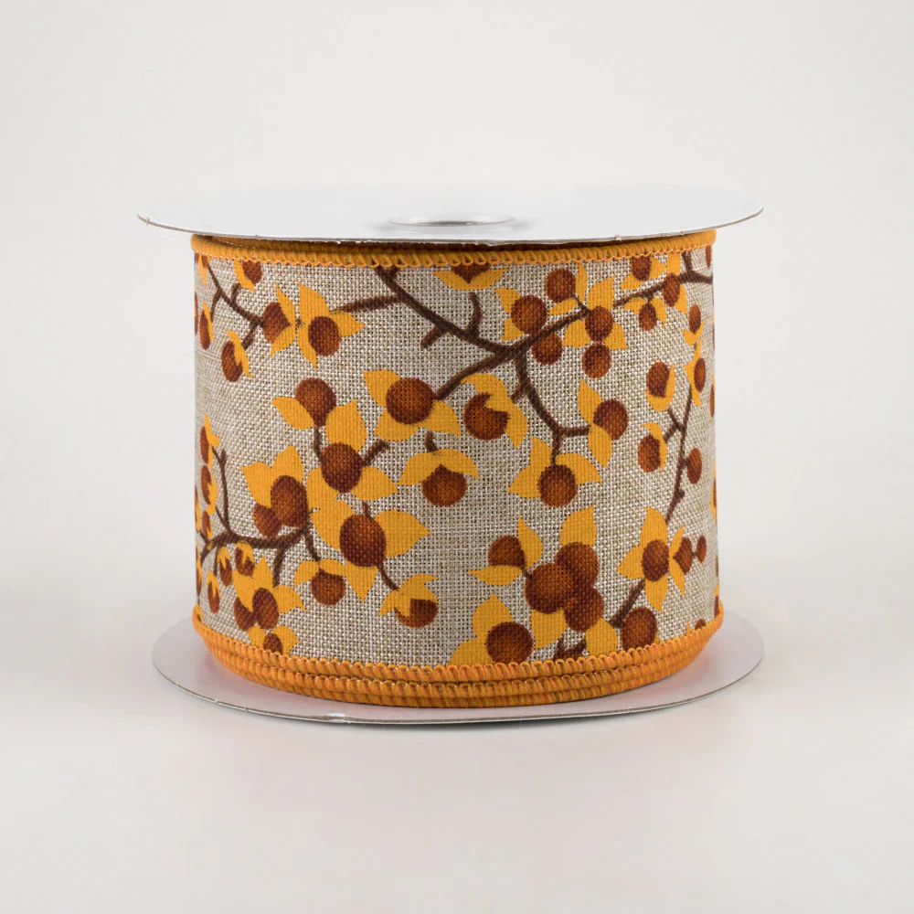 ๐ Bittersweet Berries on Natural Base Ribbon 2.5" x 10 yards