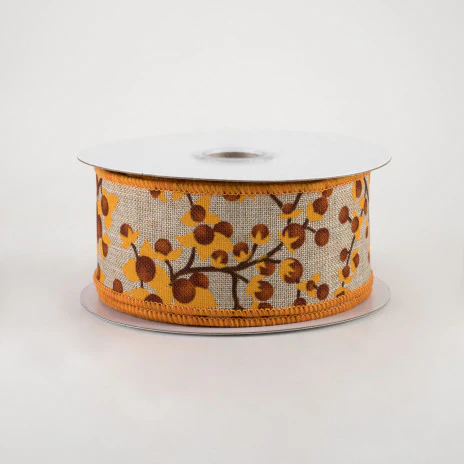Bittersweet Berries on Natural With Rust Trim Ribbon 1.5" x 10 yards - Image 2