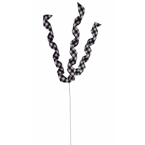 Black and White Plaid Ringlet Spray