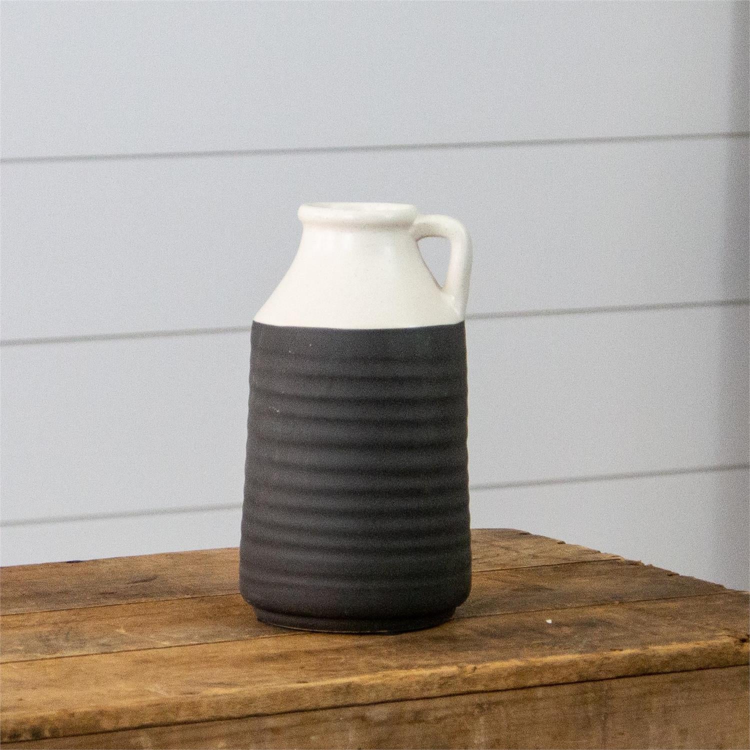 Black and White Stoneware Vase 8"