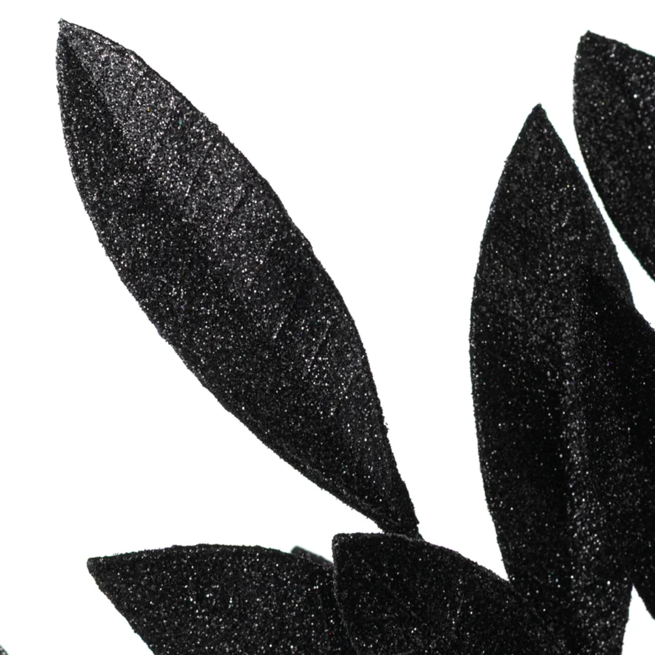 ๐ Black Bay Leaf Glitter 23" Faux Foliage Spray - Image 2