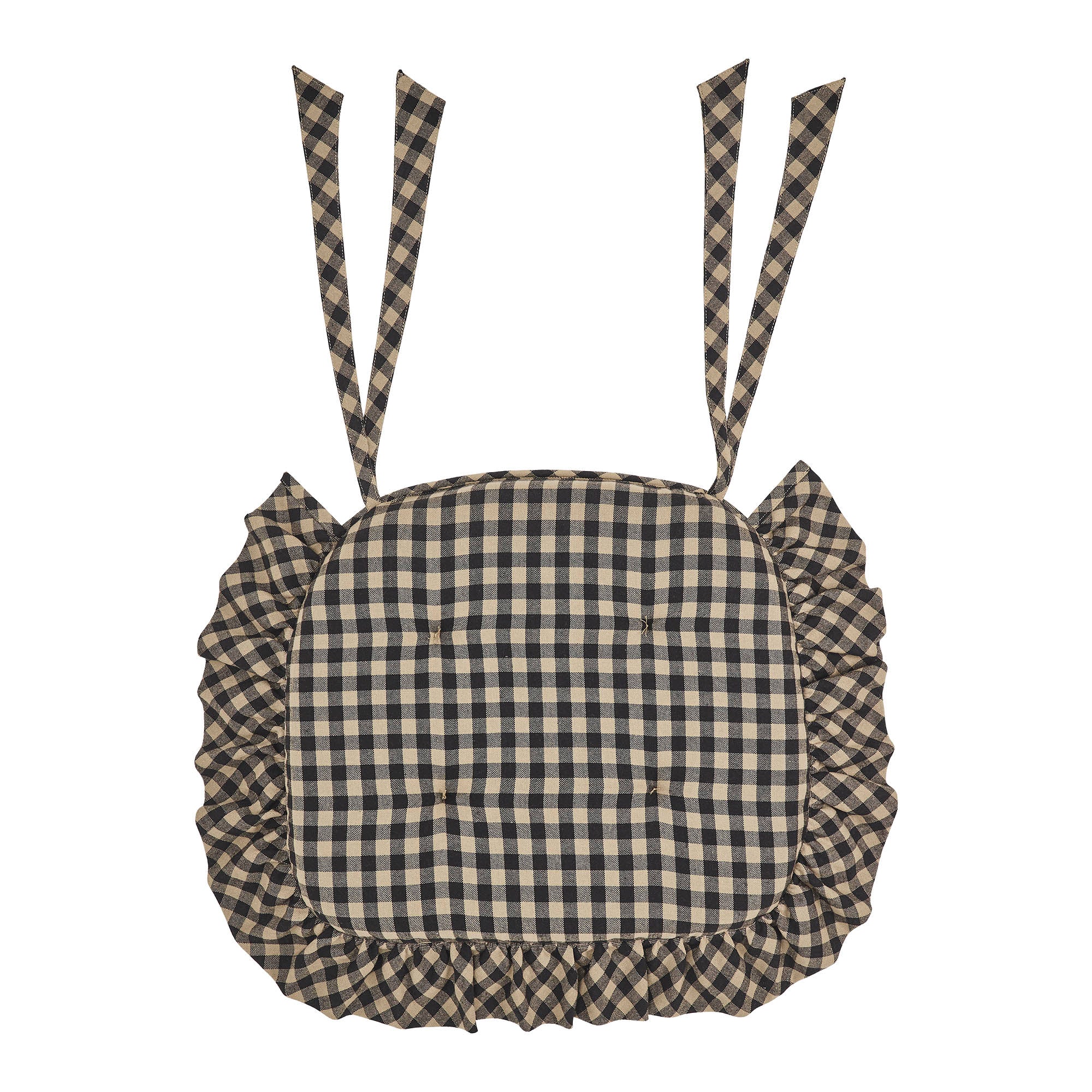 Black Check Ruffled Chair Pad 16.5" x 18" - Image 3