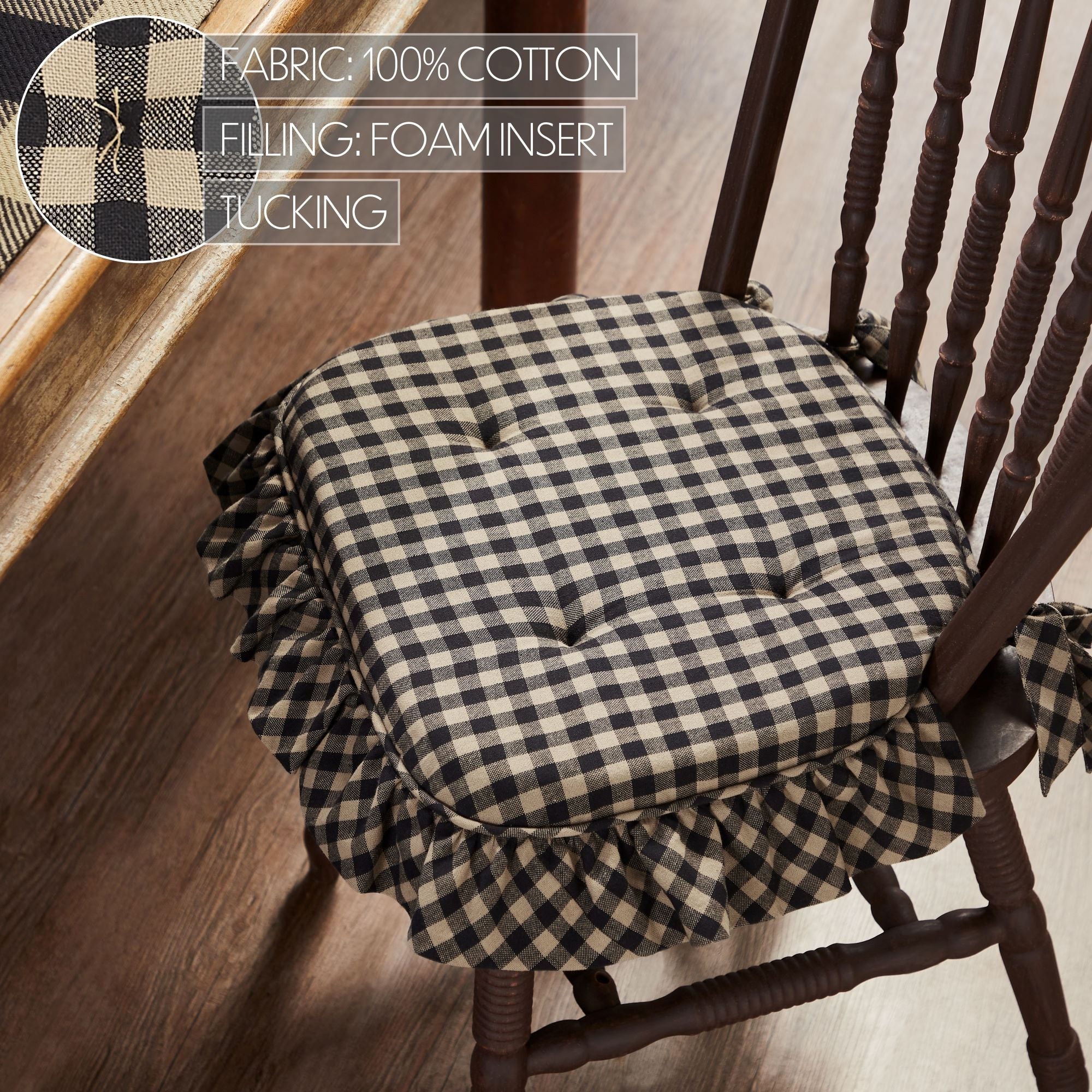 Black Check Ruffled Chair Pad 16.5" x 18" - Image 4