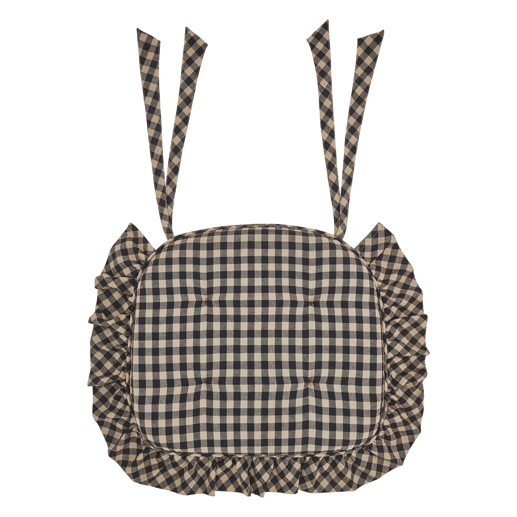 Black Check Ruffled Chair Pad 16.5" x 18" - Image 5