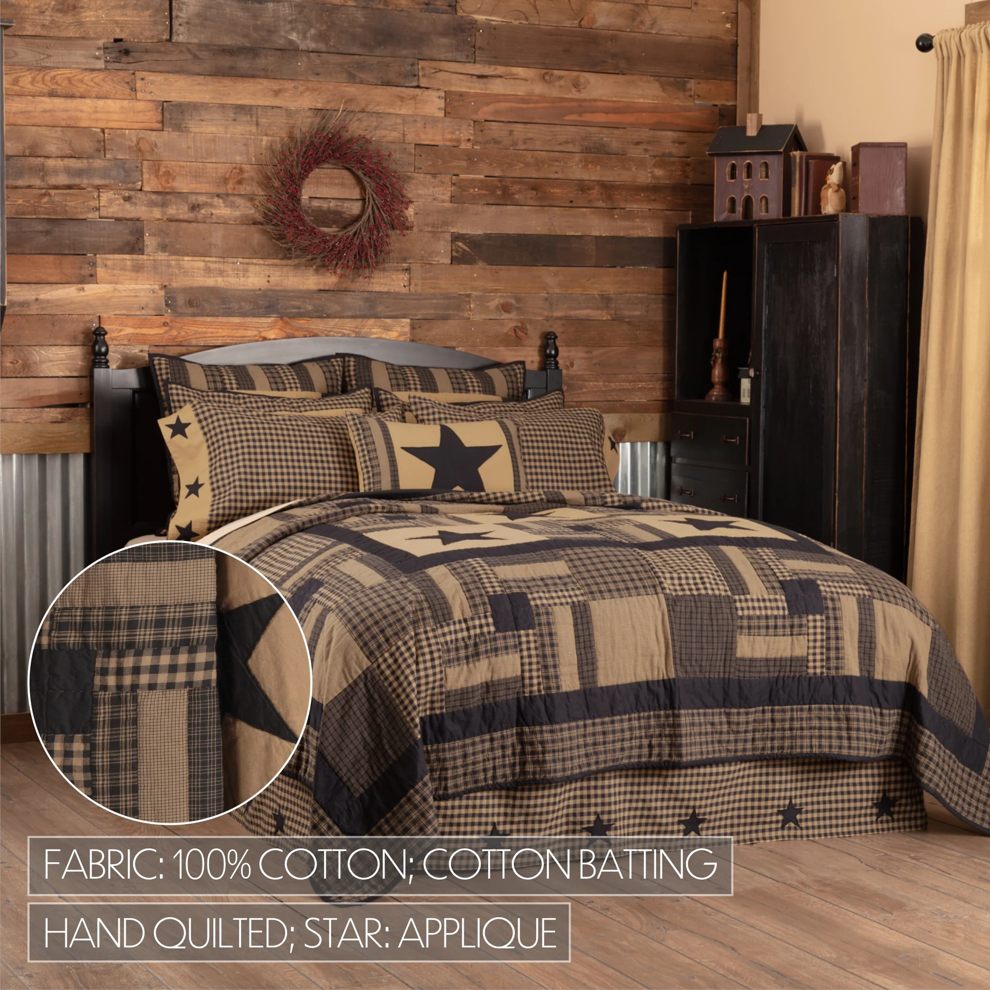 Black Check Star King Quilt 105'' L x 95" W - Image 4