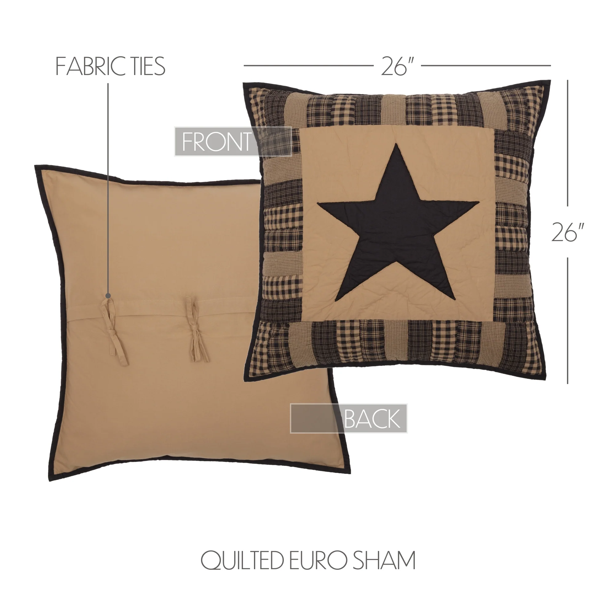 Black Check Star Quilted Euro Sham 26" x 26" - Image 4