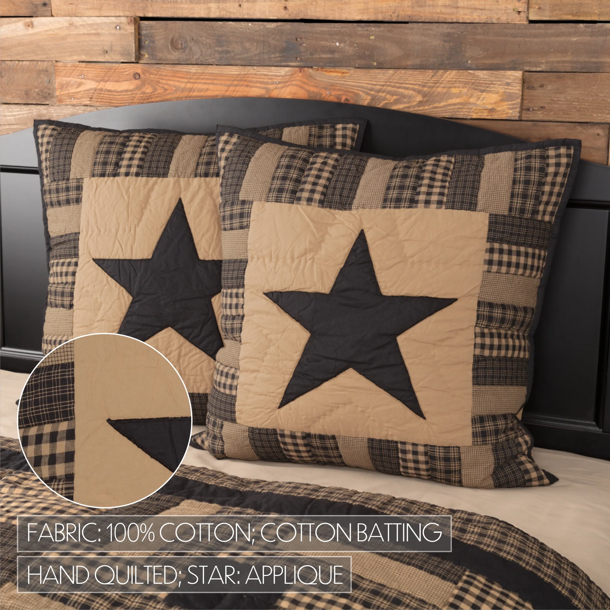 Black Check Star Quilted Euro Sham 26" x 26" - Image 5