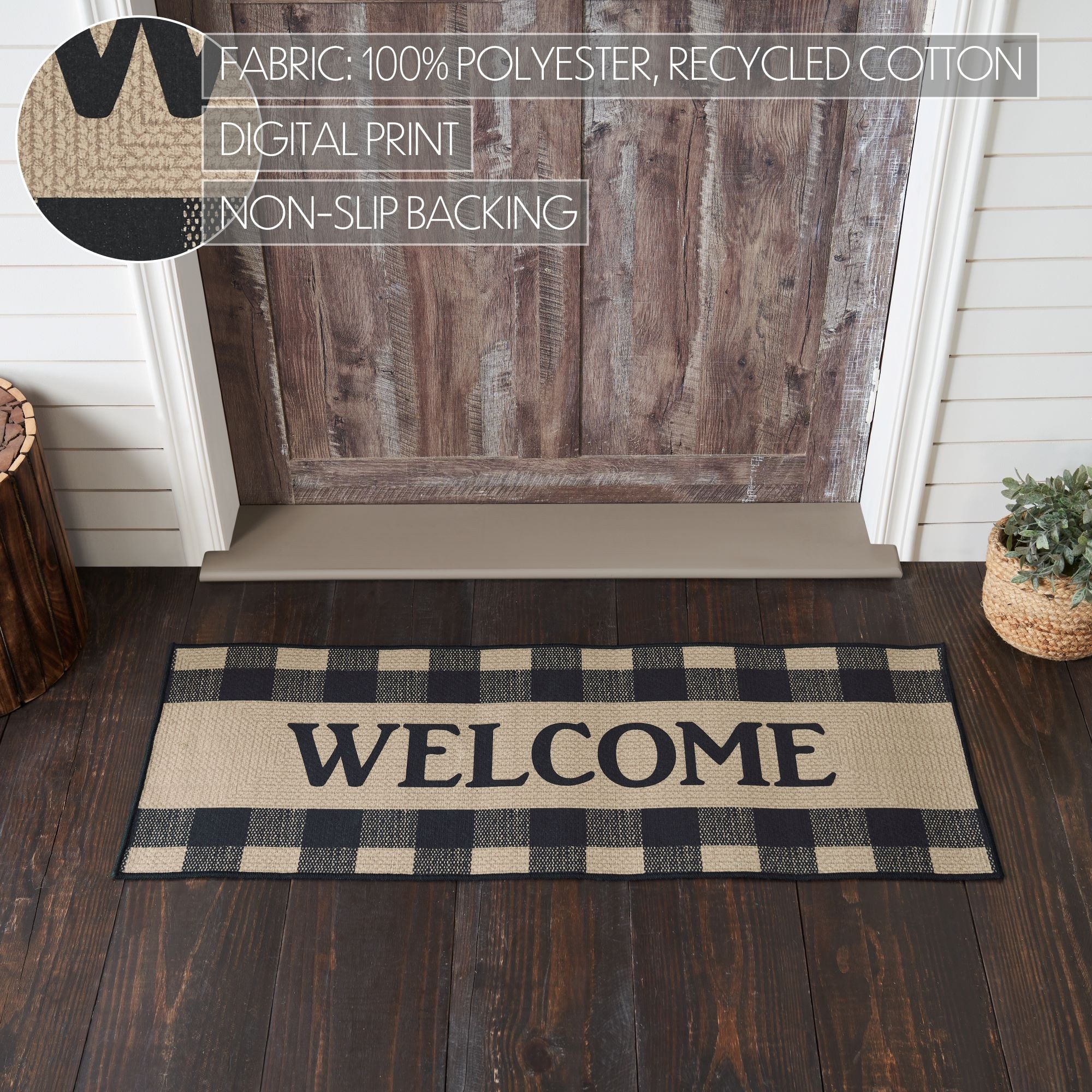 Black Check Welcome Indoor/Outdoor 48" Rug - Image 5