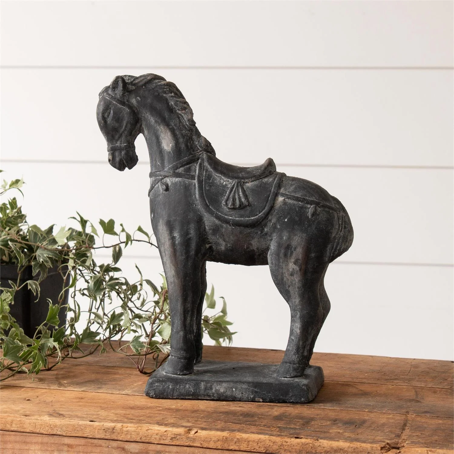 Black Distressed Cement Horse Figure - Image 2